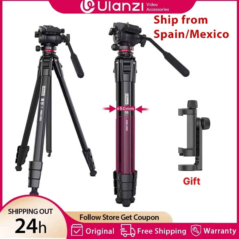 Ulanzi OMBRA DSLR 카메라용 1.6M 비디오 여행 삼각대 360 ° 파노라마 유체 드래그 팬 삼각대 최대 하중 6kg Arca 스위스 플레이트