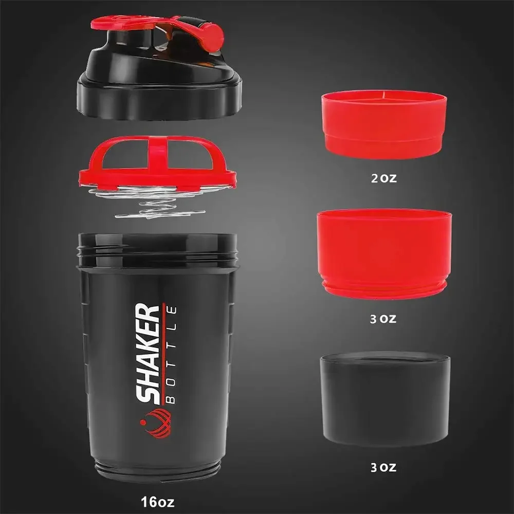 500ml 계층화 된 단백질 병 파우더 셰이커 (파우더 보관 용기 포함) 와이어 교반 볼이있는 대형 물병 물병