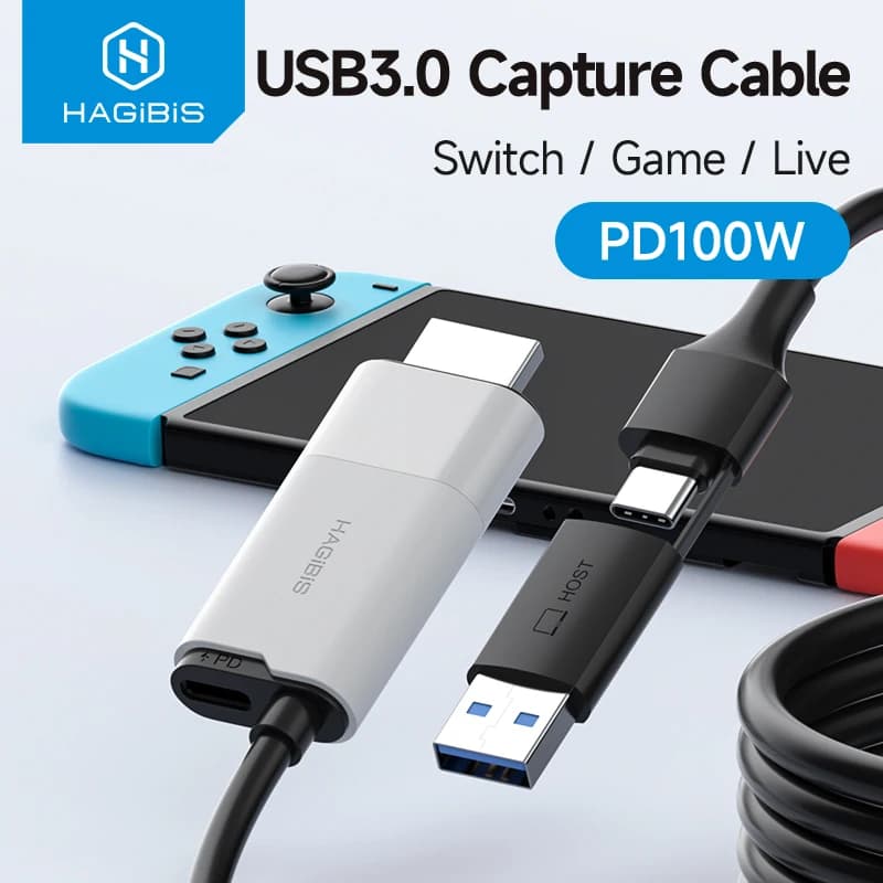 Hagibis USB 3.0 비디오 캡처 카드 HDMI-USB-A/Type-C 캡처 케이블 PD 100W Quest 3 스위치 게임 라이브 스트리밍 레코더
