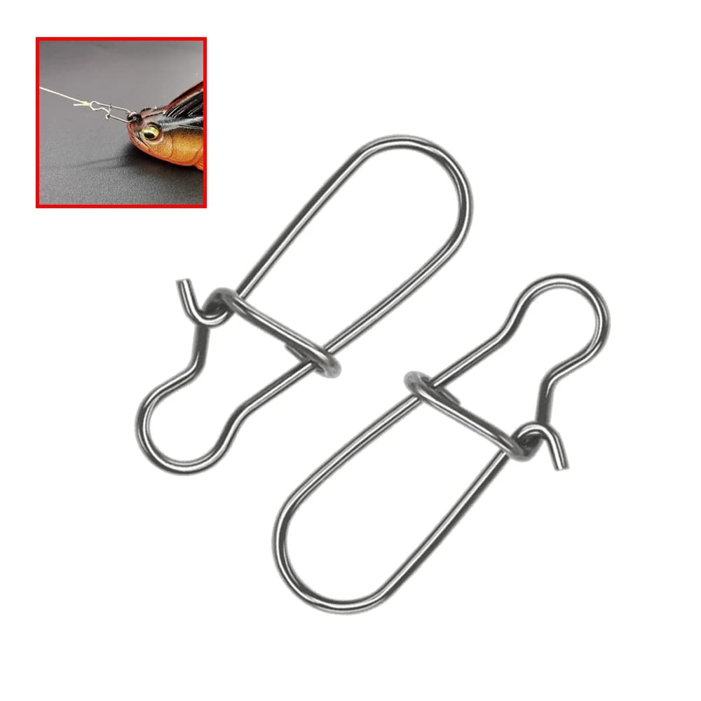 50Pcs 낚시 회전 커넥터 후크 라인 클립 잠금 Carabiners 스테인레스 스틸 낚시 패스너 스냅 도구