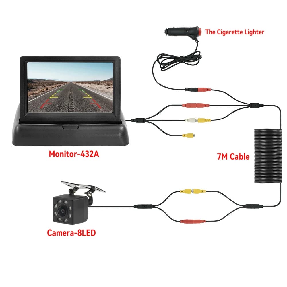 4.3 TFT LCD HD 스크린 접이식 자동차 모니터(후면 보기 카메라 포함) 차량 주차용 8 LED 백업 쉬운 설치