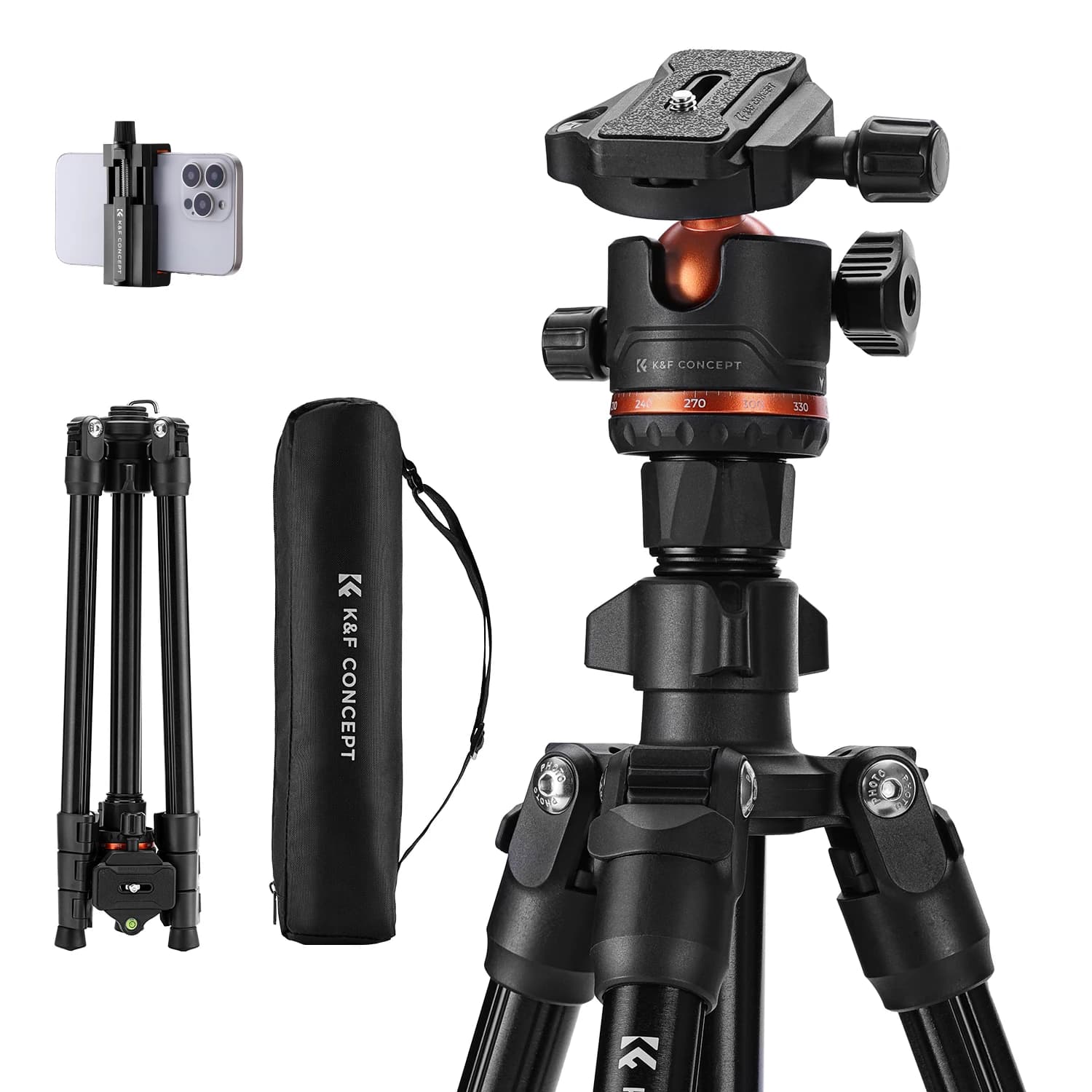 K&F CONCEPT 178cm 경량 카메라 삼각대 휴대폰 클립 여행용 DSLR 삼각대 (니콘, 캐논 카메라용) 야외 라이브 스트리밍 브이로그