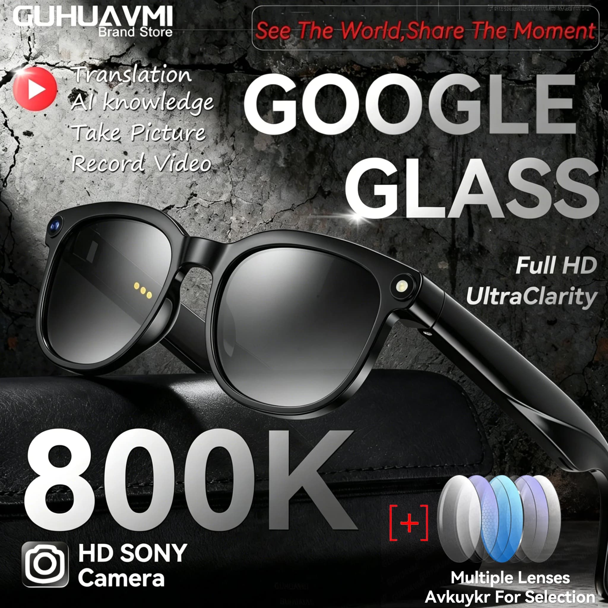 2026년 신제품 8K HD AI 스마트 안경 남성용 Chat GPT 800MP 카메라 블루투스 통화 AI 번역 음성 비서 제어 선글라스 여성용