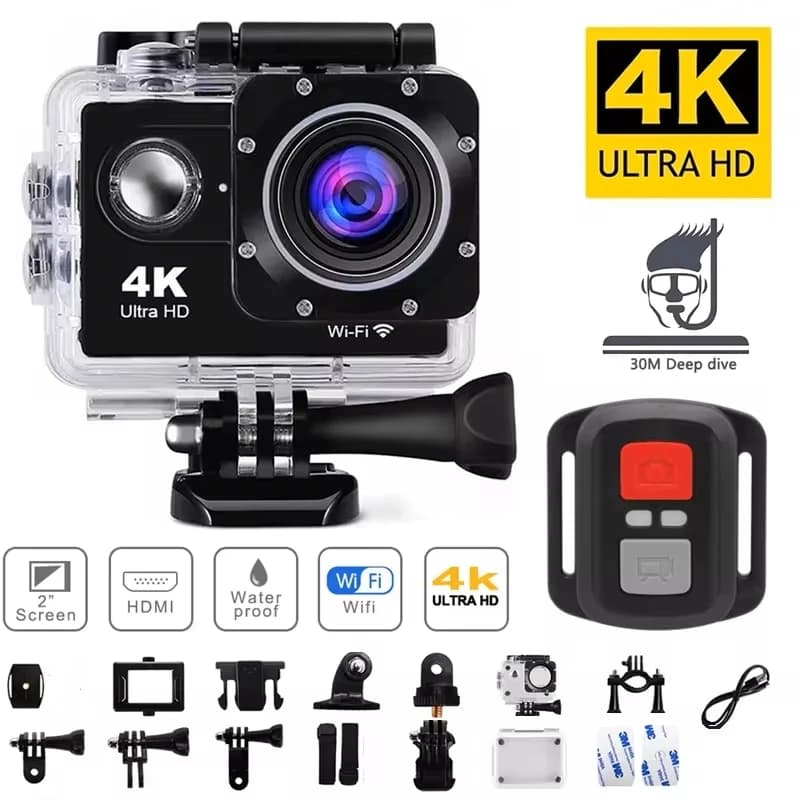4K 액션 카메라 1080P/30FPS WiFi 2.0 "170D 수중 방수 헬멧 비디오 녹화 카메라 스포츠 카메라 야외 미니 캠