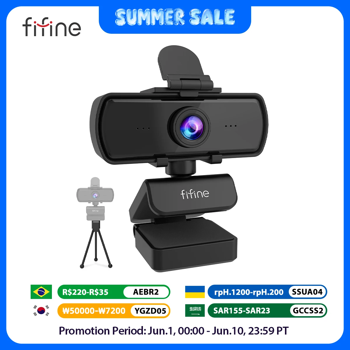 FIFINE 1440p 풀 HD PC 웹캠(마이크 포함), 삼각대, USB 데스크탑 및 노트북용, 화상 통화용 라이브 스트리밍 웹캠-K420