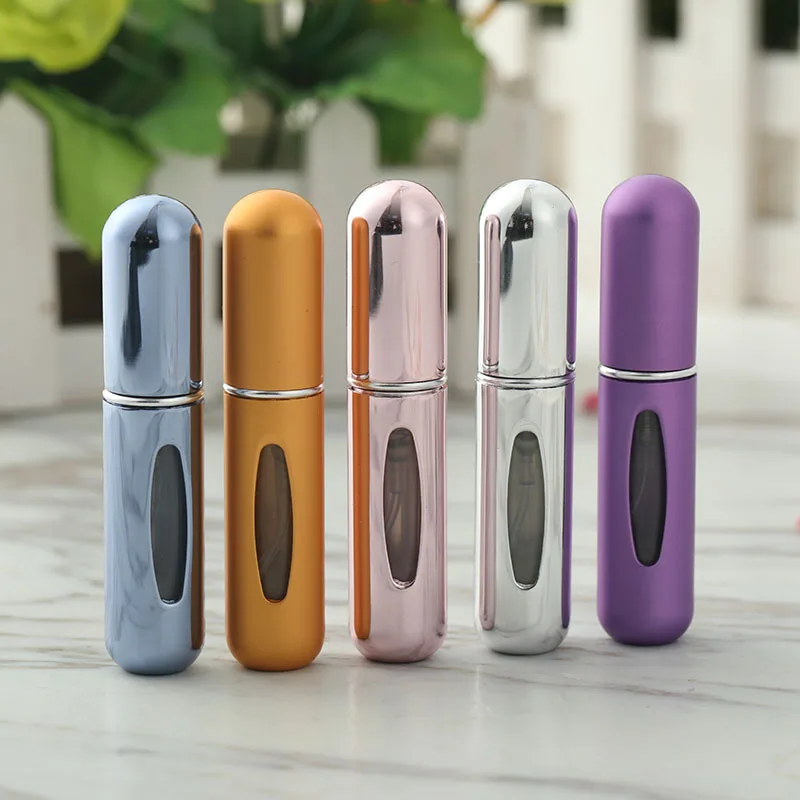 1Pcs 5ml 리필 가능 금속 향수병 스프레이 향수 펌프 포함 휴대용 여행 화장품 용기 미니 스프레이 분무기 병