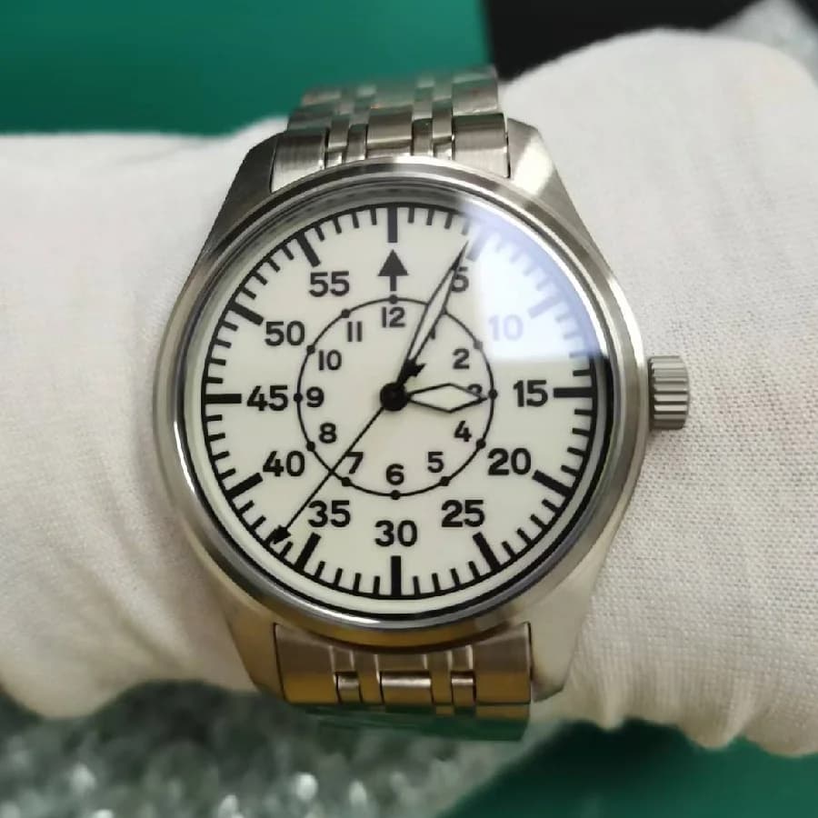 DD40mm Vh31 비트 쿼츠 남자 시계 사파이어 크리스탈 방수 5Bar 316L 스테인레스 스틸 빈티지 파일럿 남자 시계