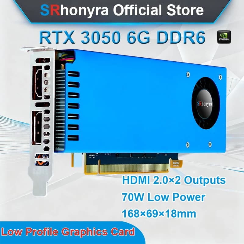 SRhonyra Geforce RTX 3050 6GB 로우 프로파일 그래픽 카드, GDDR6 96비트 PCIe 4.0 X16 비디오 카드 (SFF/Thin ITX/HTPC PC용)