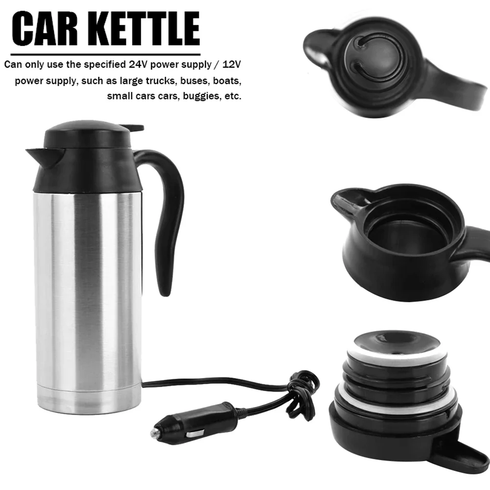 12V/24V 자동차 전기 난방 컵 주전자 750ML 스테인레스 스틸 온수기 병 담배 라이터 플러그 자동차 주전자 보온병