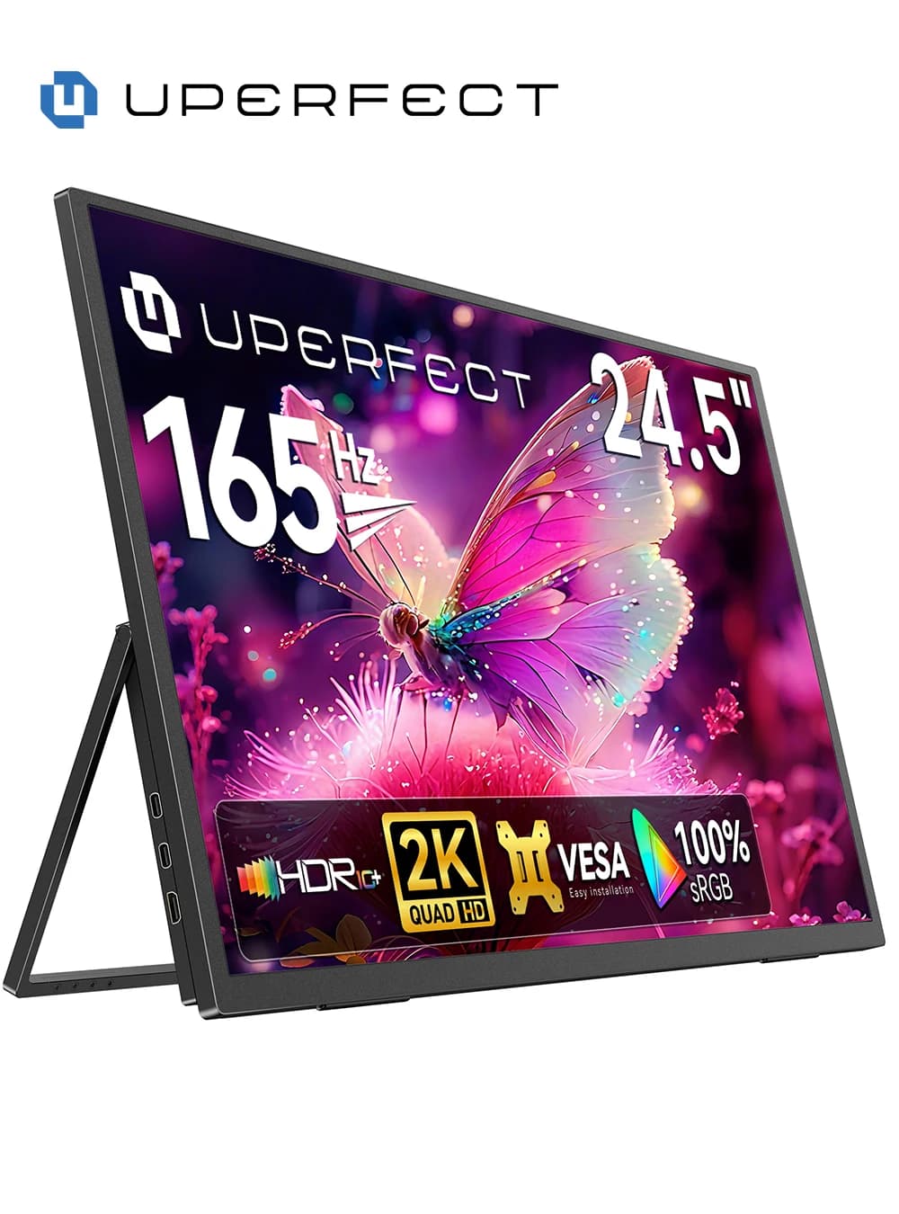 UPERFECT 24.5" 165Hz 2K 벽면 장착형 컴퓨터 모니터 1440P 100% sRGB FreeSync IPS HDR 데스크탑 게임 디스플레이 노트북 미니 PC 스위치 Xbox용