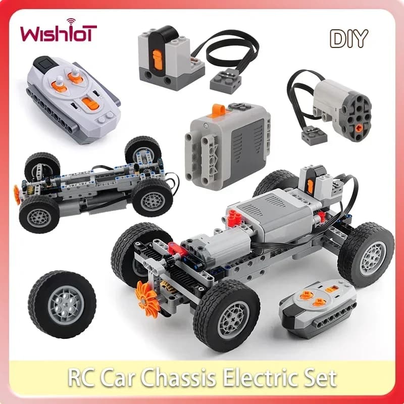 4WD RC 자동차 섀시 전기 세트 빌딩 블록 모터 휠 RC 수신기 배터리 상자 기능 시뮬레이션 스프레이 MOC 기술 장난감