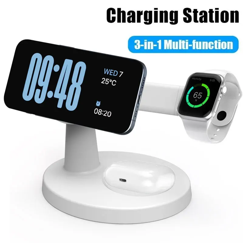 Magsafe iPhone 16 15 14 13 Pro Max Apple Watch 9 8 AirPods Pro 고속 충전 스테이션용 3 In 1 자기 무선 충전기 스탠드
