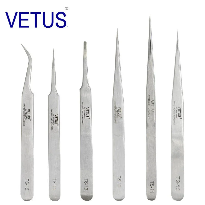 100% VETUS TS 시리즈 스테인레스 스틸 산업용 정전기 방지 핀셋 시계 제조 업체 보안 라벨이 있는 수리 도구