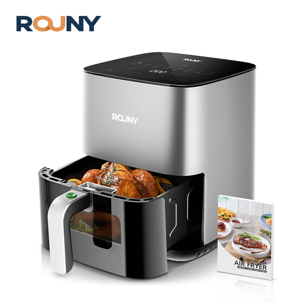 ROUNY 에어 프라이어 5L, 터치 컨트롤 및 붙지 않는 바구니 및 보이는 창이 있는 전기 핫 프라이어 오븐 오일리스 쿠커, 패밀리 사이즈