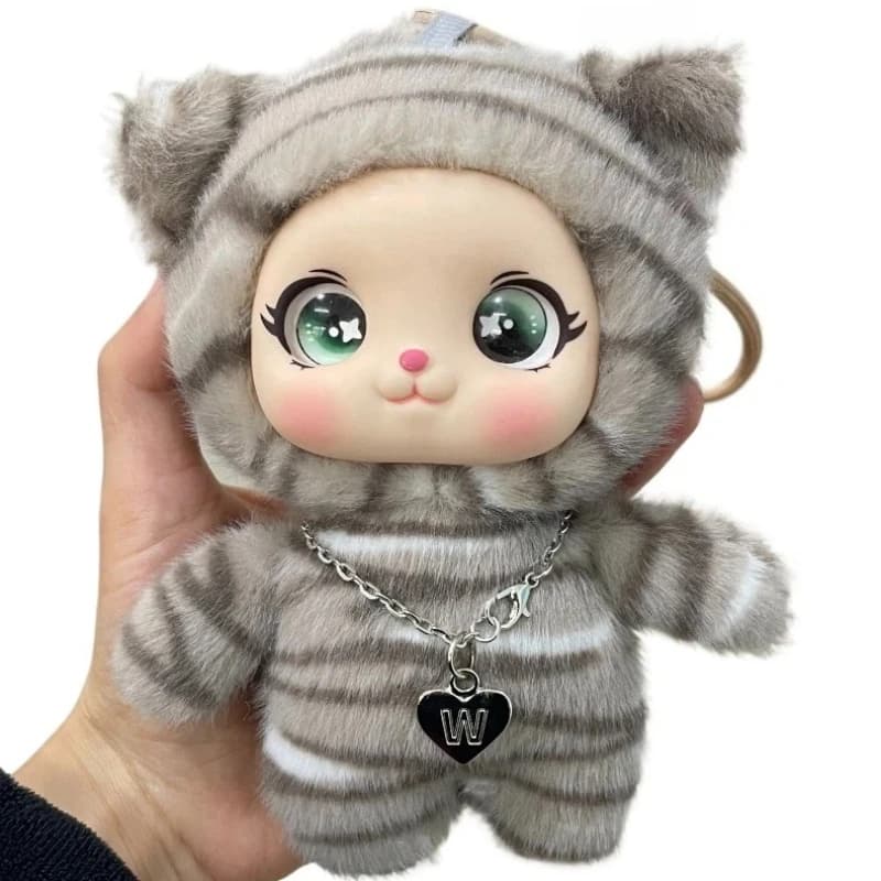 새롭고 귀여운 고양이 비닐 페이스 플러시 펜던트 카와이 고양이 인형 열쇠고리 배낭 참 장식품 성인용 봉제 펜던트
