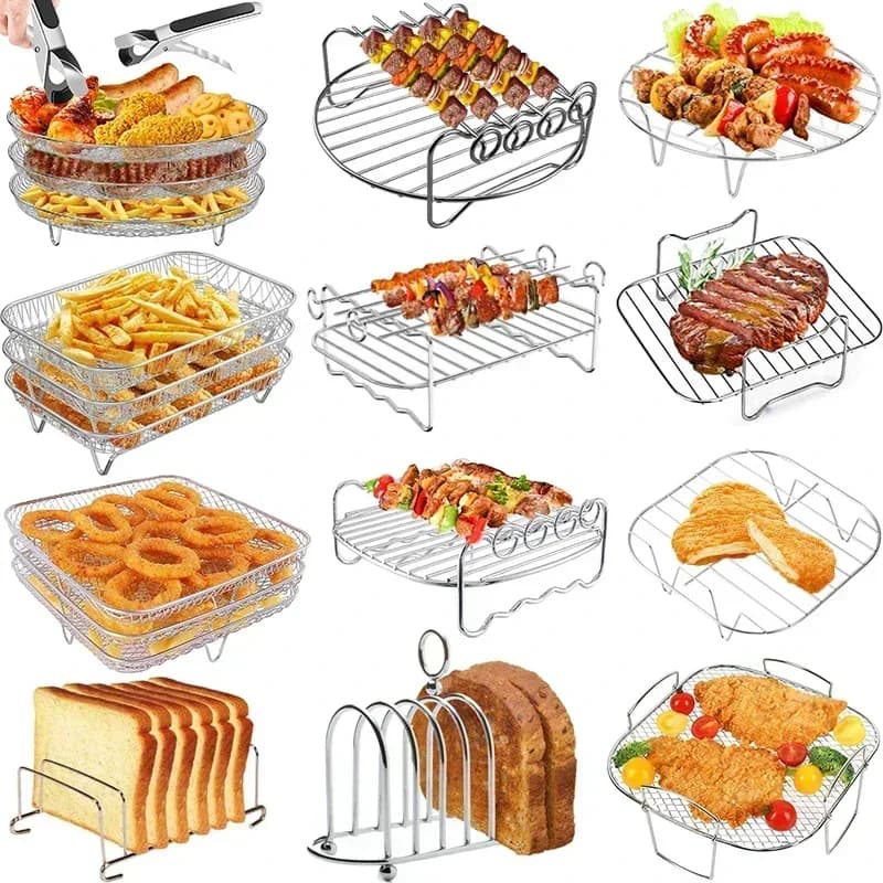 금속 사각/원형/직사각형 오븐 그릴 랙 다층 분리형 그릴 랙 두꺼운 에어프라이어 베이킹 랙 주방 도구