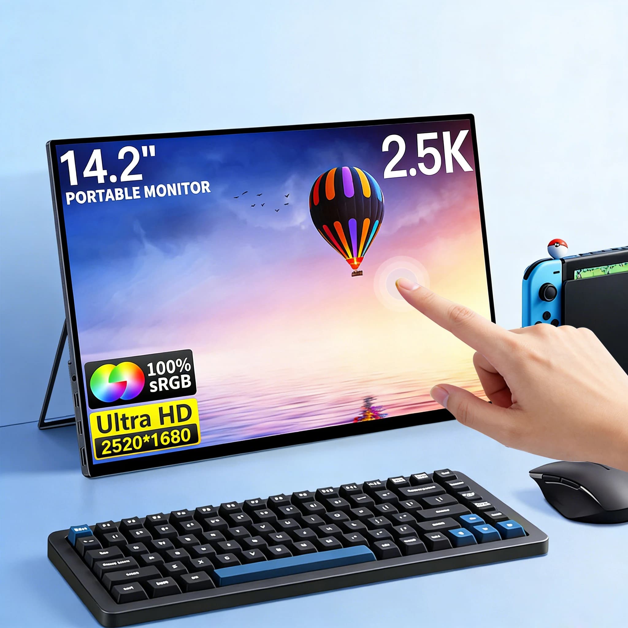 14.2'' 휴대용 터치 모니터 화면 2.5K 100% sRGB 게이밍 QHD 모니터 USB-C 미니 HDMI 스위치 PS4/5용 외부 보조 화면