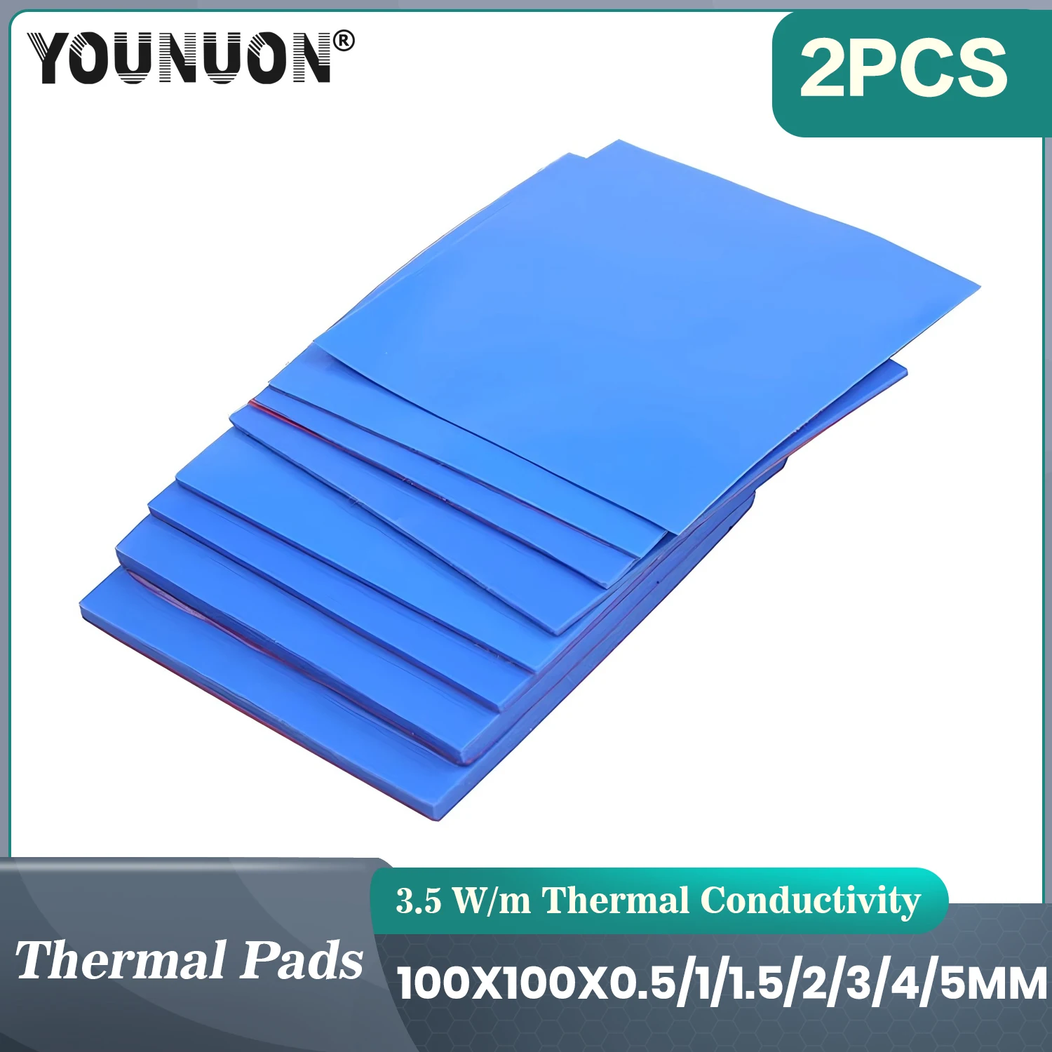 2 조각 100x100mm 열 패드 0.5mm/1mm/1.5mm/2mm/2.5mm/3mm/4mm/5mm 두께 GPU CPU 방열판 냉각 전도성 실리콘 패드