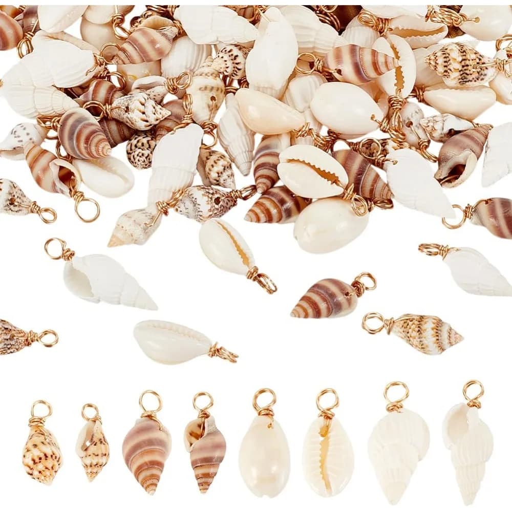 100pcs 4 스타일 자연 쉘 매력 펜 던 트 조개 링크 목걸이 팔찌 쥬얼리 조가비 쉘 커넥터 키트 만들기