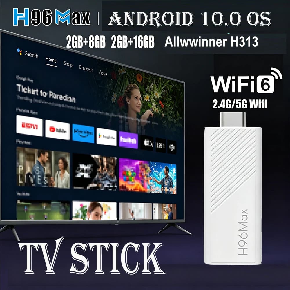 안드로이드 TV 스틱 H96 MAX Allwinner H313, 4K HDR 2.4G 5G wifi6 2GB 8GB 16GB 음성 리모컨 포함