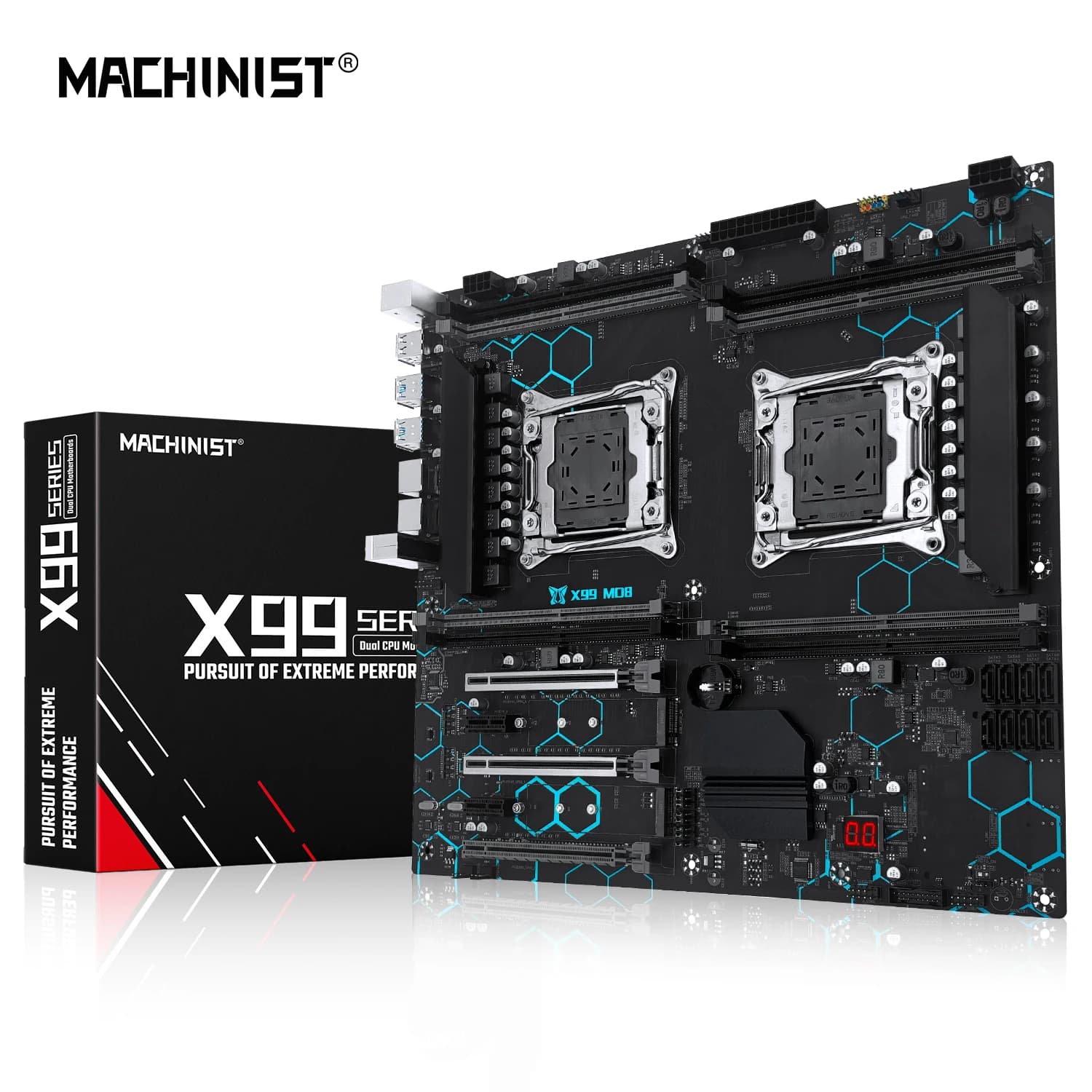 MACHINIST X99 MD8 마더보드 듀얼 CPU E-ATX 지원 Xeon LGA 2011-3 프로세서 8 DDR4 슬롯 USB3.0 SATA3 NVME M.2