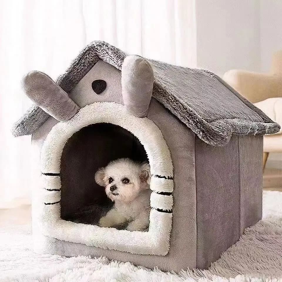 사계절용 강아지 집 스타일 침대 - 탈부착 가능 세탁 가능한 소형견용 테디 겨울용 따뜻한 고양이 강아지 집