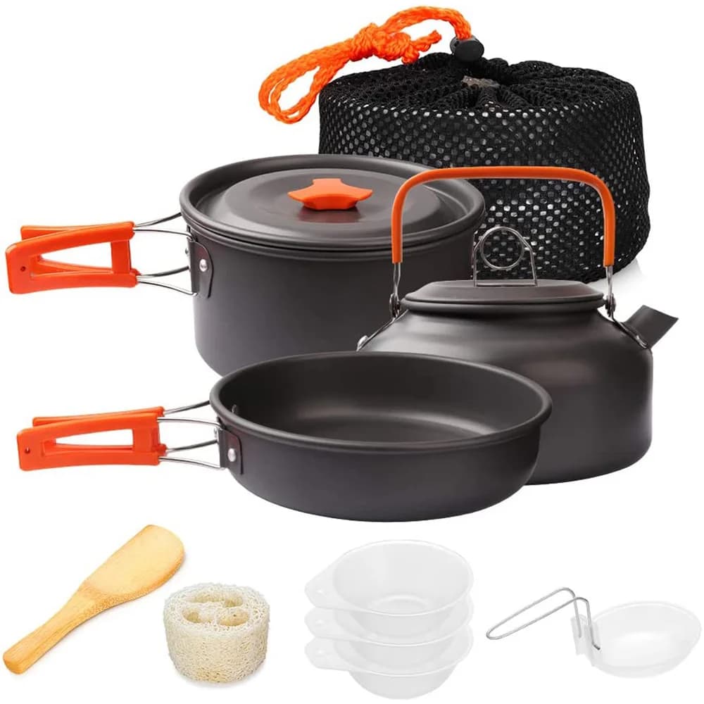 1pcs/1set 캠핑 조리기구 키트 야외 요리 세트 알루미늄 장비 야외 냄비 여행 식기 주방 하이킹 피크닉 바베큐