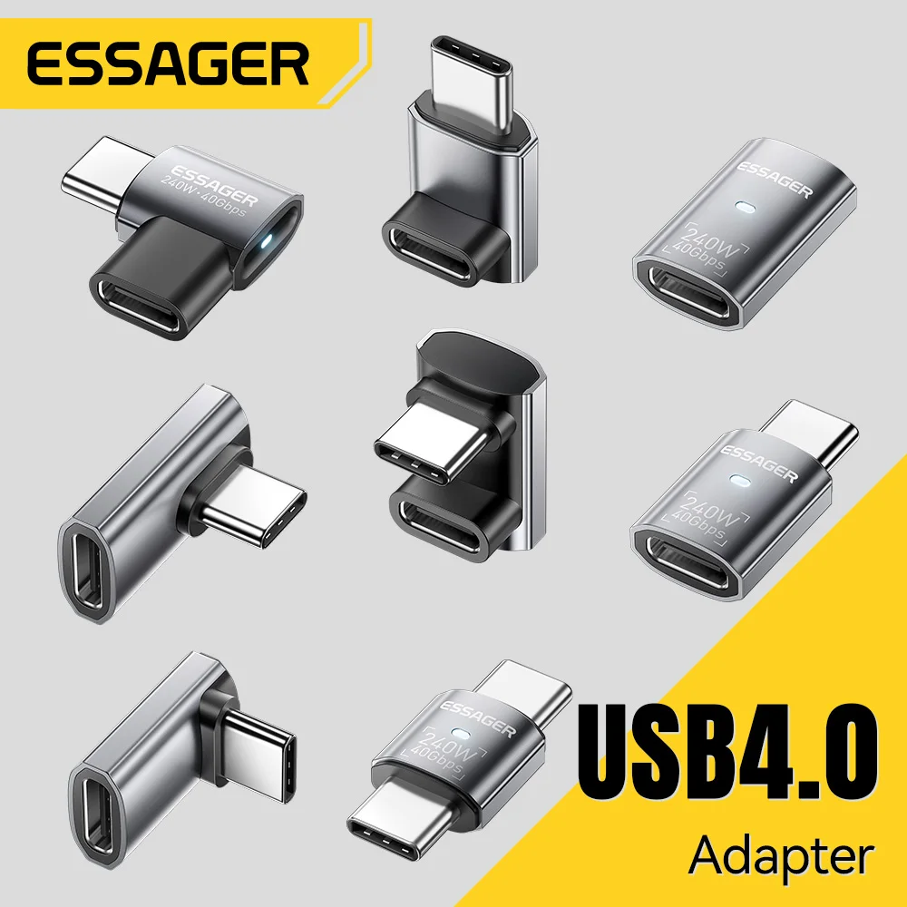 에사저 USB4.0 40Gbps OTG 어댑터 240W 고속 충전 컨버터 90도 USB 타입 C 데이터 어댑터 (휴대폰, 맥북, 노트북용) 8K60Hz