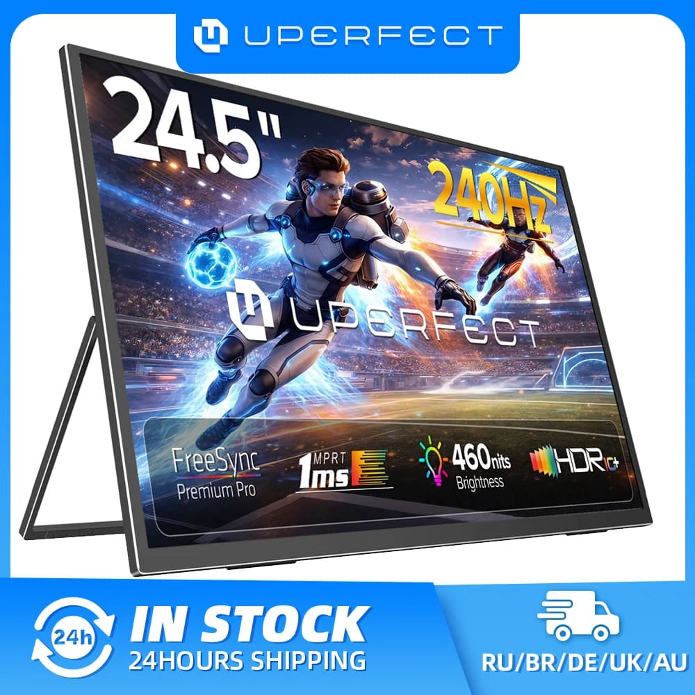 UPERFECT 24.5인치 240Hz 휴대용 게이밍 모니터 1MS FreeSync 외장 디스플레이, USB C 미니 HDMI 포트, 노트북, 데스크탑, 미니 PC, 게임 콘솔용