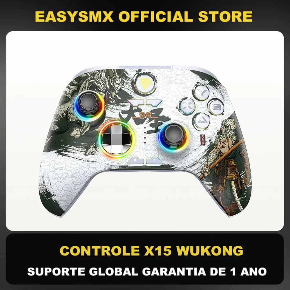 EasySMX X15 무선 게임패드 블루투스 게임 컨트롤러 PC/NS/TV/폰/스팀 호환 RGB 홀 이펙트 블랙 미스테리 워쿵