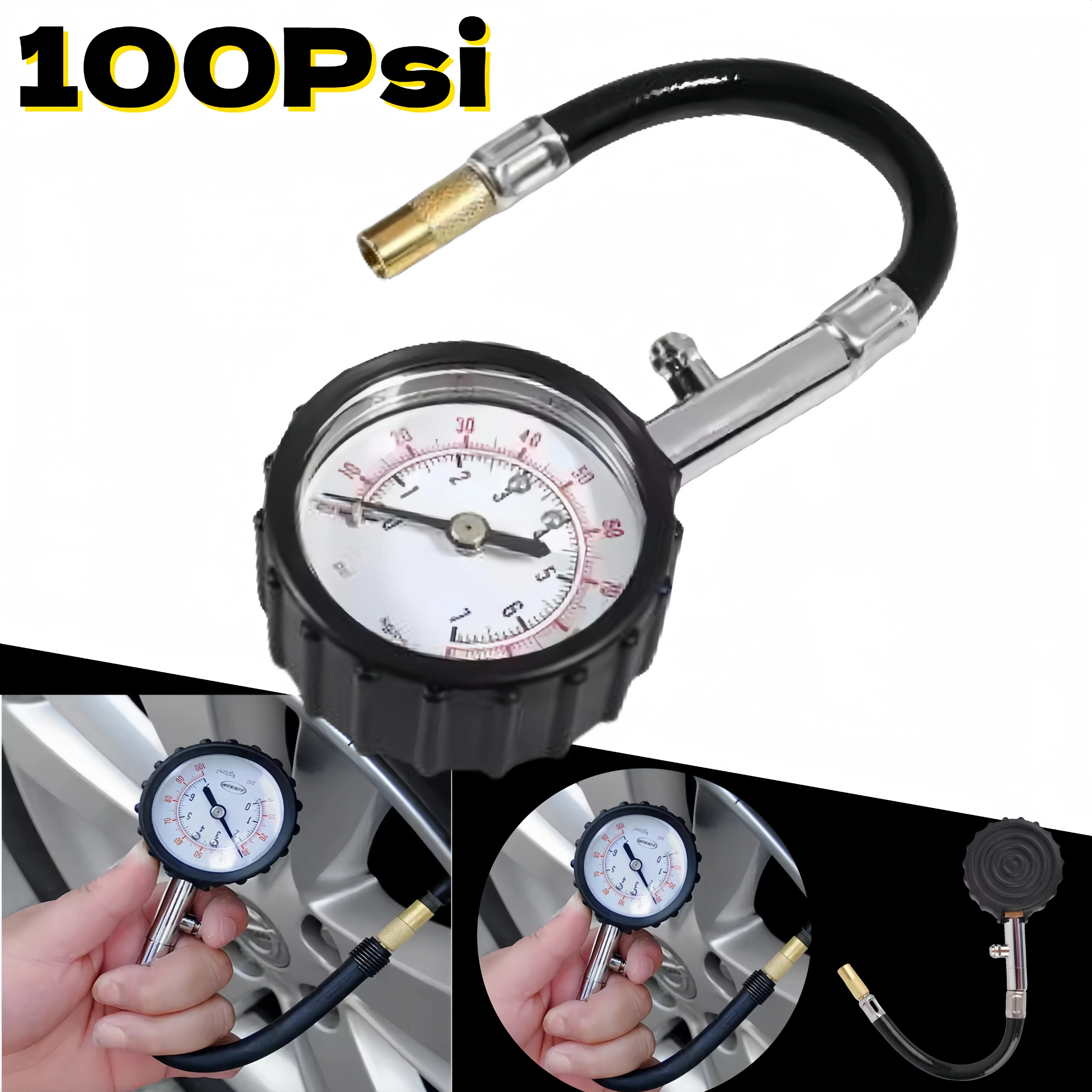고정밀 100Psi 자동차 타이어 압력 게이지 긴 호스 타이어 미터 타이어 공기압 측정기 자동차 오토바이 트럭용