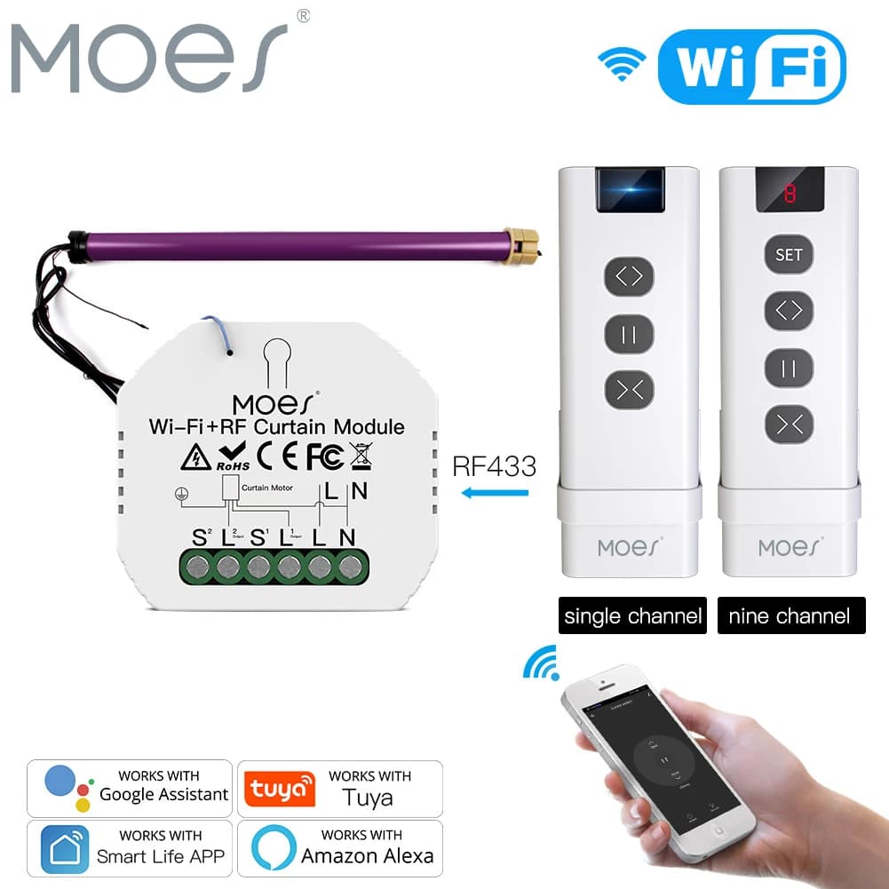 MOES WiFi RF433 전기 롤러 셔터 제어 모듈 용 블라인드 커튼 스위치 리모콘 Tuya Smart Life Google Home Alexa Voice