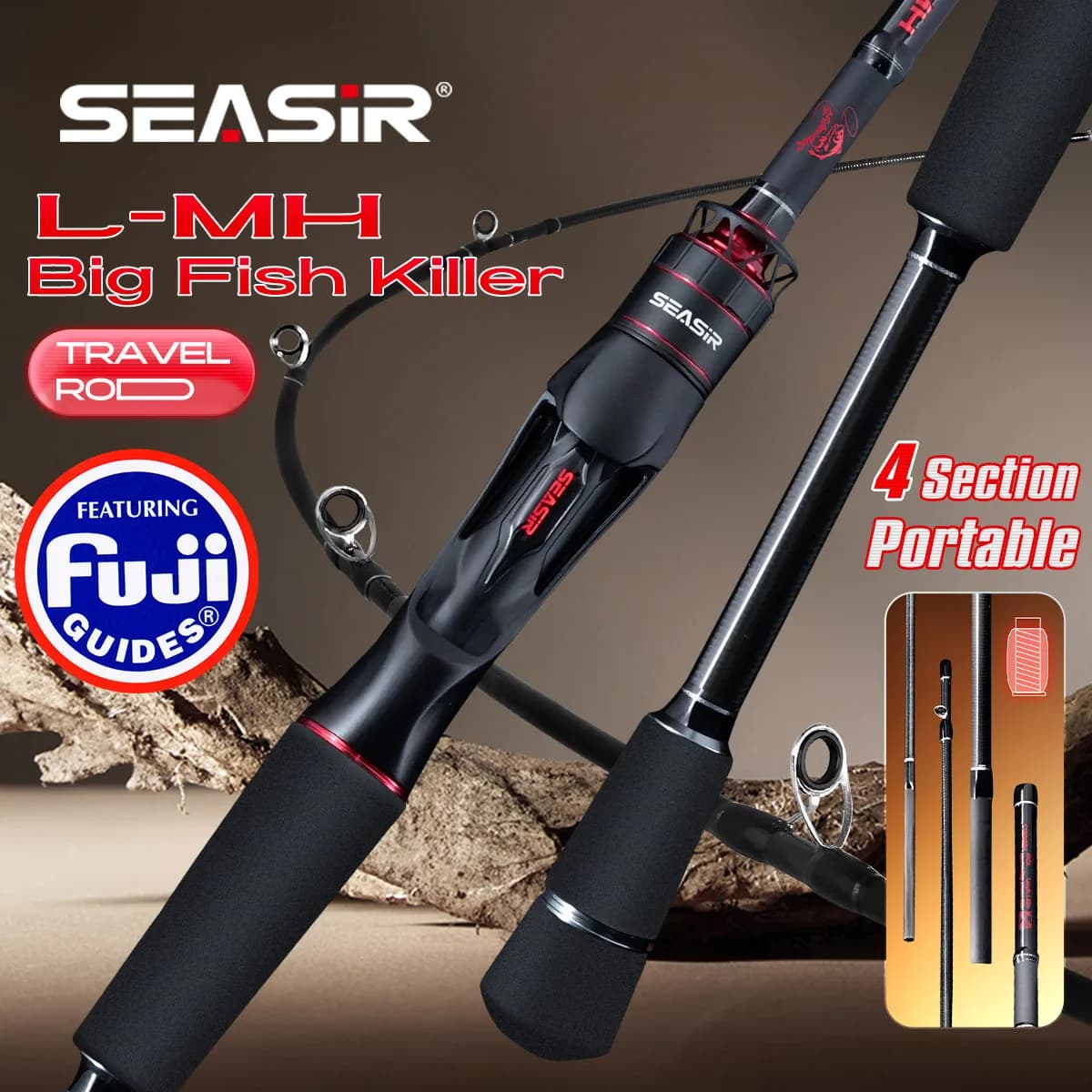 시어서 살미누스 XF M/MH 스피닝&캐스팅 낚싯대 후지 O 가이드 링 1.83M 드래그 7-9KG 4피스 헤비 파워 올라운드 여행용 낚싯대