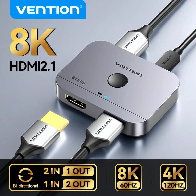 Vention HDMI 2.1 분배기 8K 60Hz 4K120Hz TV 용 양방향 2 in 1 out Xiaomi Xbox PS4 5 HDMI 호환 모니터 HDMI 스위처