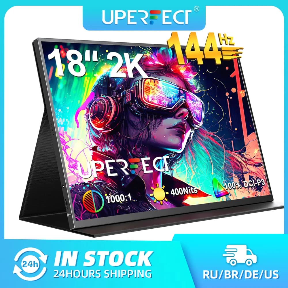 UPERFECT UGame B118 2K 144Hz 휴대용 게임 모니터 100% DCI-P3 FreeSync HDR 컴퓨터 디스플레이 PC 노트북 전화 Xbox PS4/5 스위치 용 HDMI USB C IPS 화면