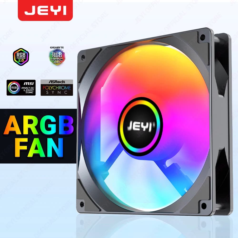 JEYI 120mm PC ARGB 냉각 팬 AURA SYNC RGB 컴퓨터 팬 4PIN PWM 및 5V 3PIN ARGB 포트가 있는 초저소음 방열판 Ventilador