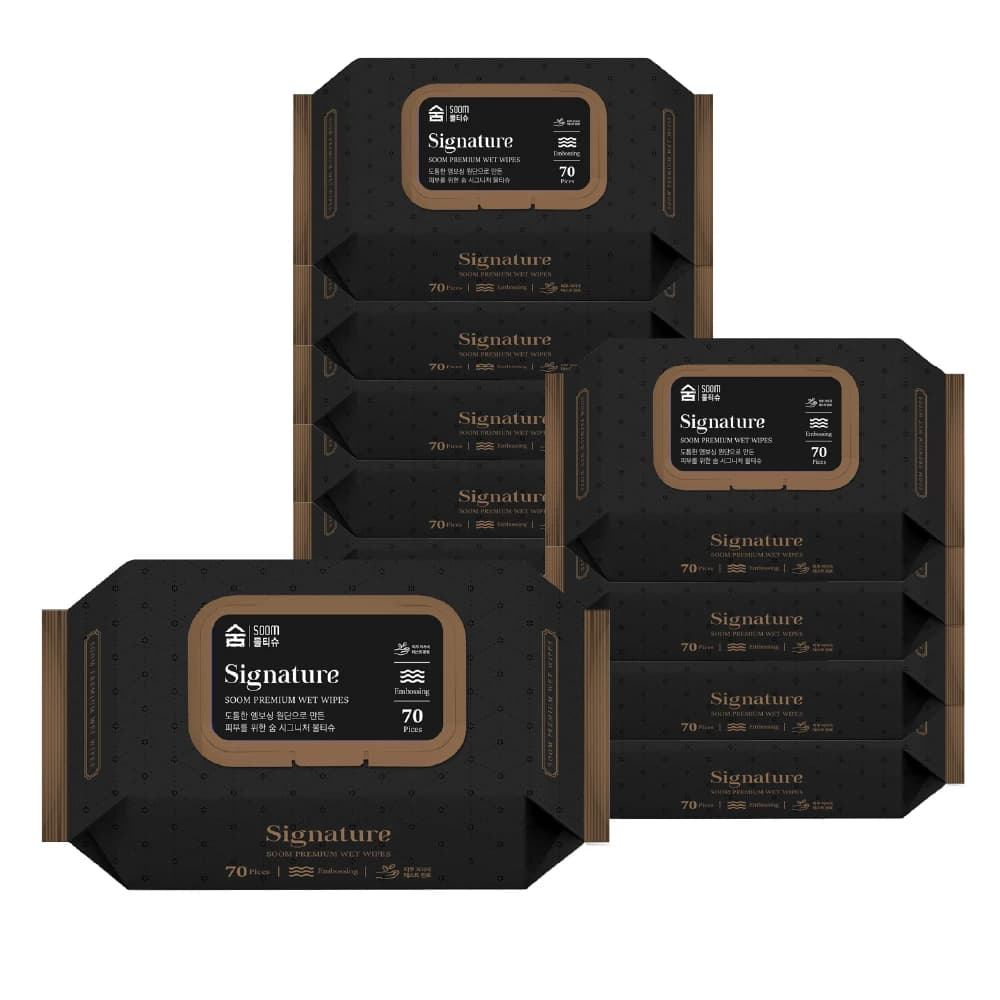 고평량 63gsm 도톰한 숨 시그니처 저자극 물티슈 70매 10팩 (캡형)
