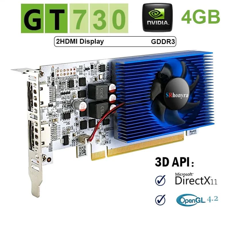 SRhonyra GT 730/RX 550/GT 1030/GTX1050/GTX 1050Ti 4GB 로우 프로파일 그래픽 카드 SFF/Thin ITX/HTPC PC 호환