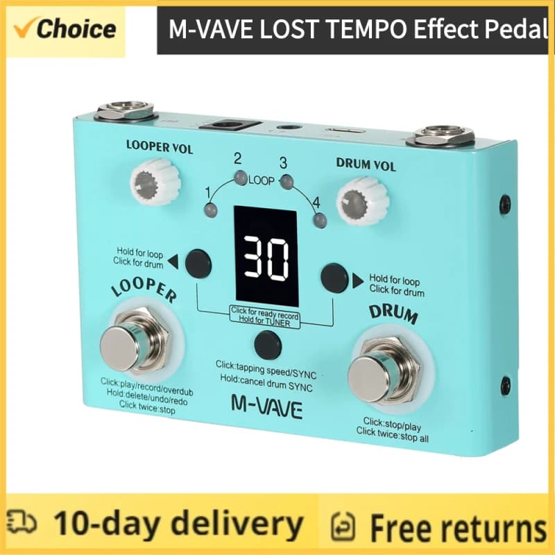 M-VAVE 기타 이펙트 페달 드럼 루퍼 이펙터, 30 드럼, 11 분 루퍼, 레코딩 시간 고정밀 튜너, LOST TEMPO CUVAVE