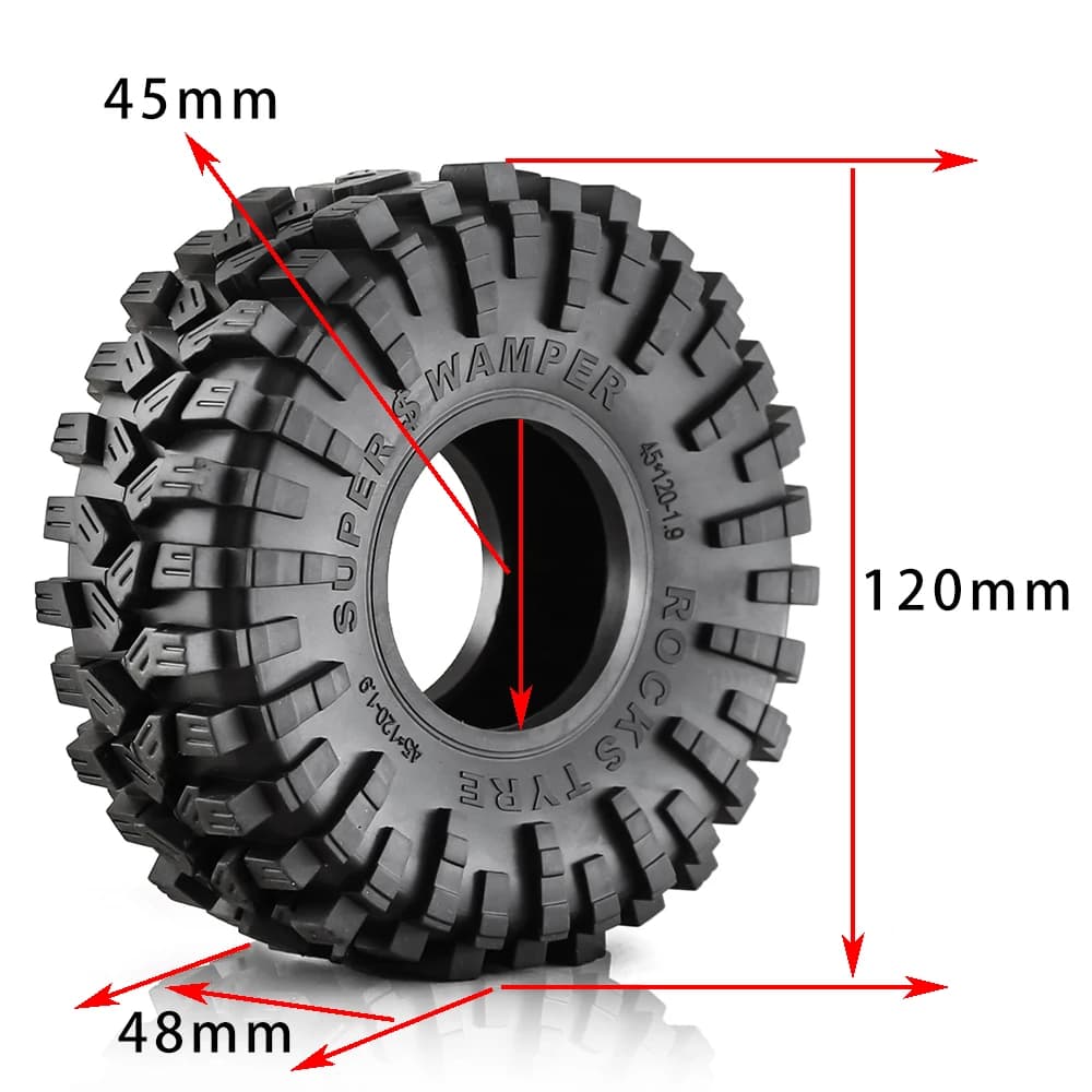 4pcs 1.9 "휠 타이어 모든 지형 120*48mm 1:10 RC 락 버기 크롤러 자동차 TRX4 Axial SCX10 90046 Capra