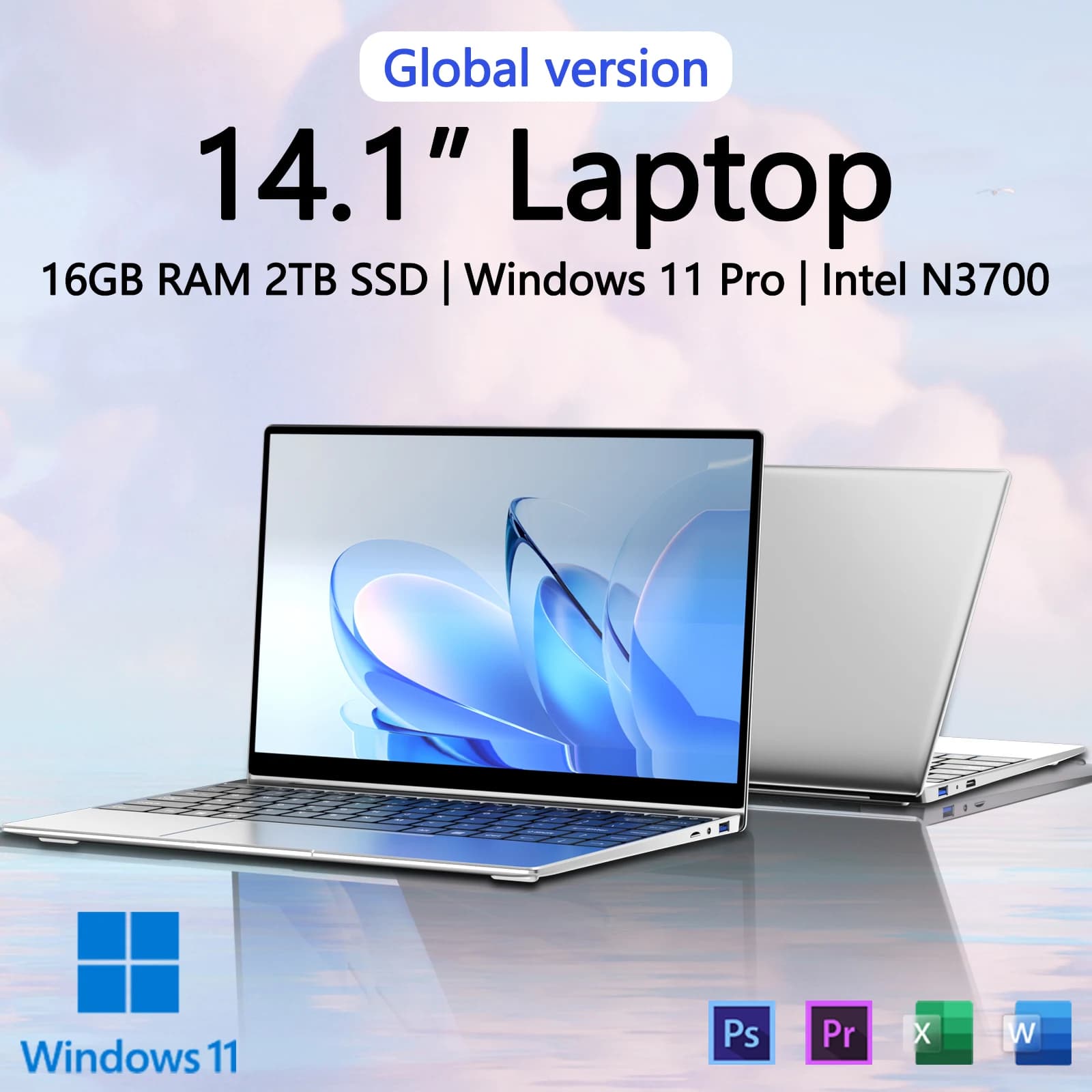 새로운 초슬림 노트북 14.1인치 16GB 램 2TB SSD 인텔 4405U 게이밍 PC 1920*1080 디스플레이 사무용/학습용 컴퓨터 PC 윈도우 11 프로