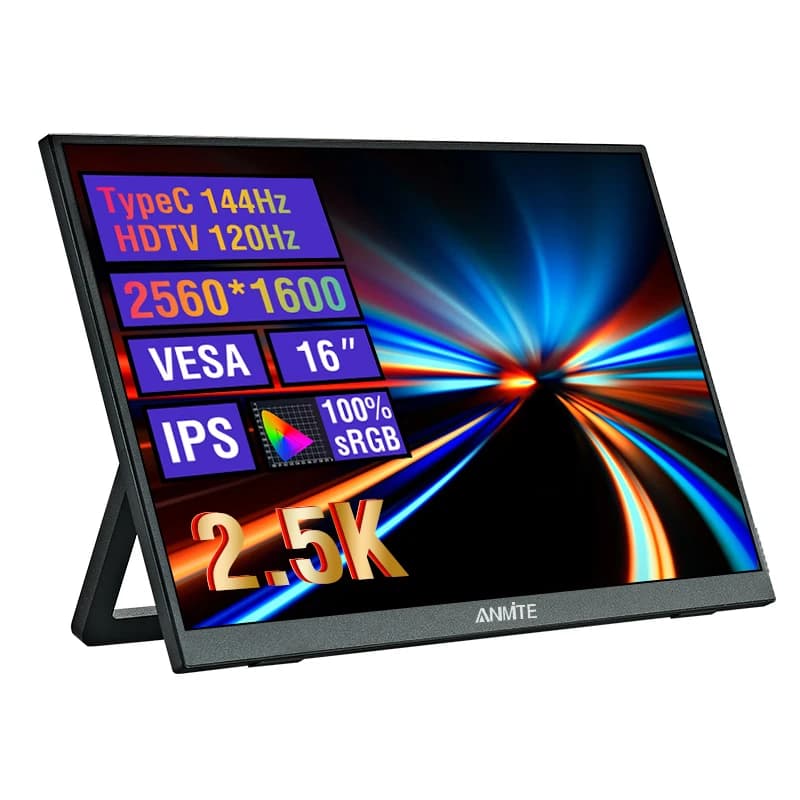 16인치 2.5K 144Hz 휴대용 모니터, 2560*1600 해상도, 100% sRGB, 500Cd/m² 밝기, 노트북, 휴대폰에 적합