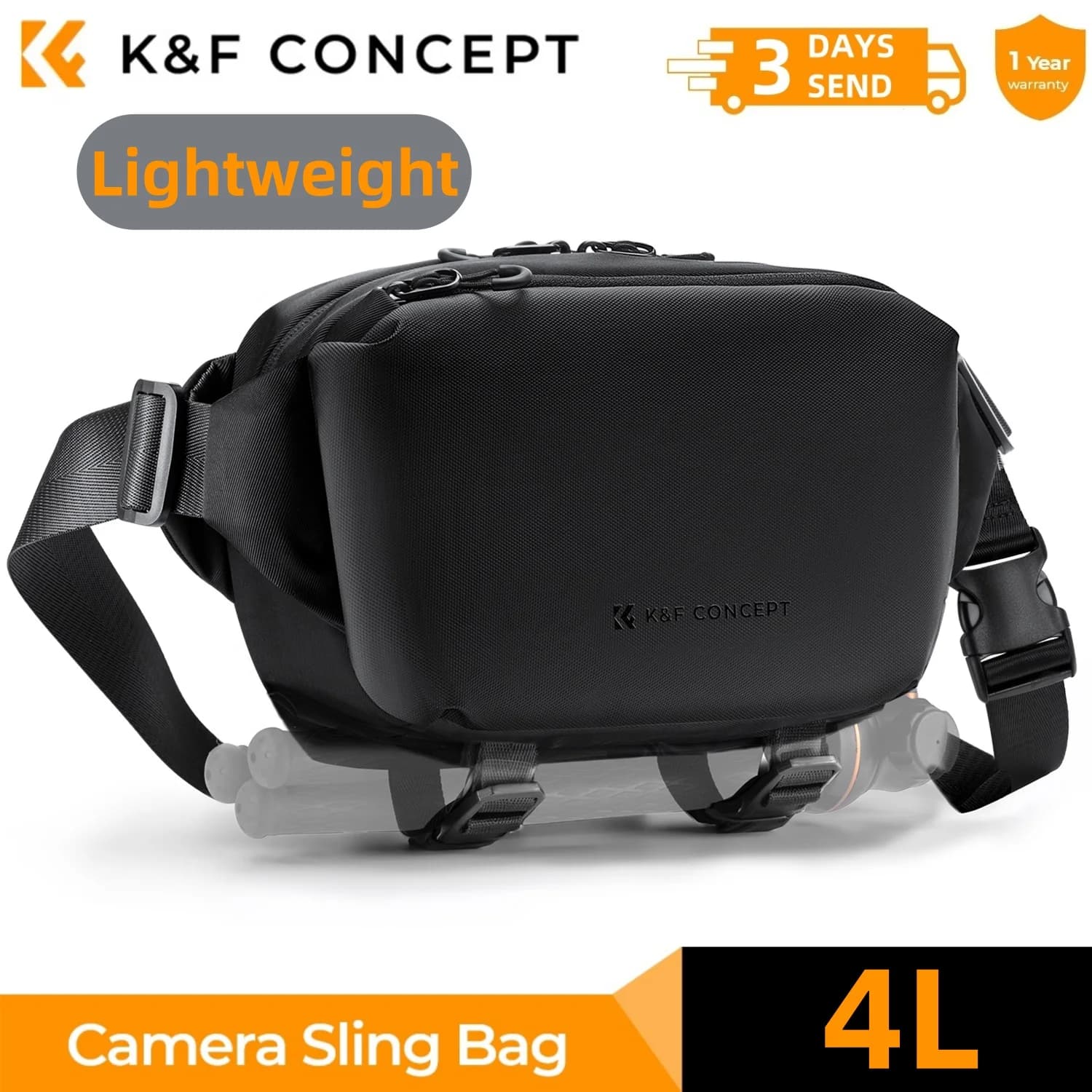 K&F CONCEPT 4L 카메라 슬링백 캐논 소니 DSLR SLR 카메라 케이스 삼각대 홀더용 경량 여행 사진 촬영용 숄더백