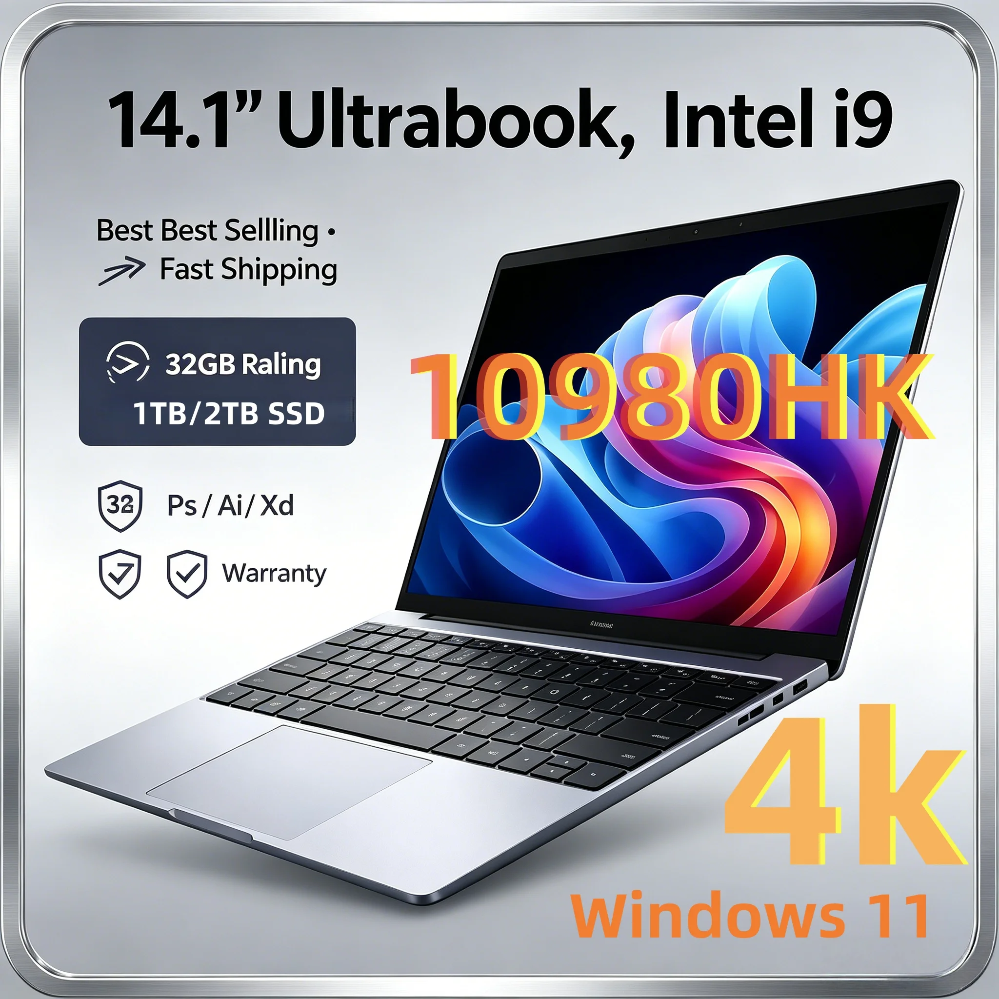 레노 인텔 코어 i9 10980HK 14.1인치 노트북 16GB 램 2TB SSD 윈도우 11 프로 오피스 PC 노트북 컴퓨터 휴대용 게이밍 노트북