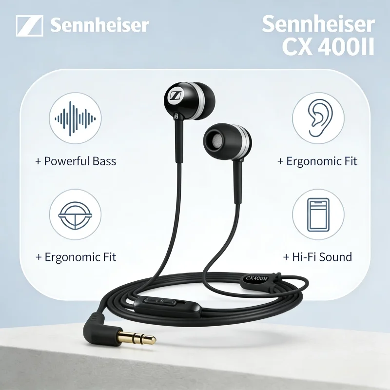 Sennheiser CX 400II 유선 인이어 이어폰 딥 베이스 스테레오 소음 감소 스포츠용 HIFI 베이스 이어버드 PC 스마트폰 MP3