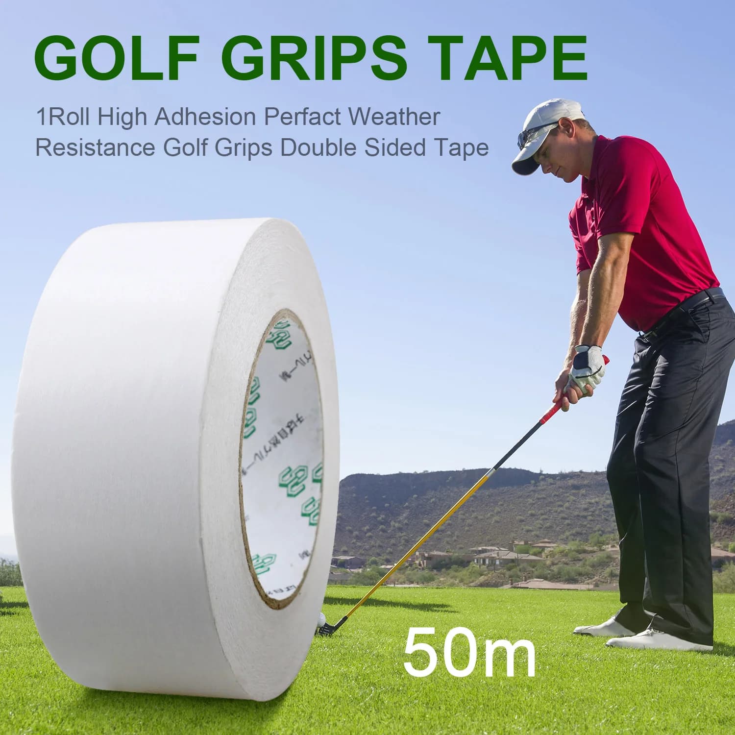 CRESTGOLF-양면 골프 그립 테이프, 골프 클럽 그립 설치, 골프 그립 스트립, 퍼터 테이프, 2 "x 50m/1" * 50m/2 "* 0.2m