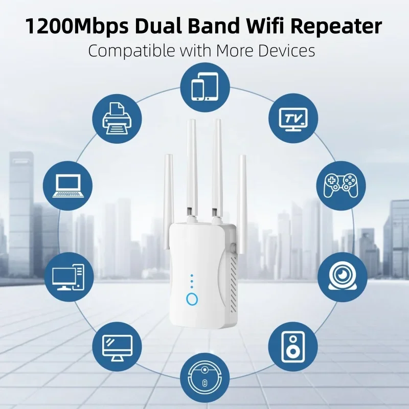 1200Mbps 듀얼 밴드 WiFi 리피터 무선 2.4G 5GHz WiFi 확장기 802.11ac 기가비트 증폭기 라우터 장거리 신호 증폭기