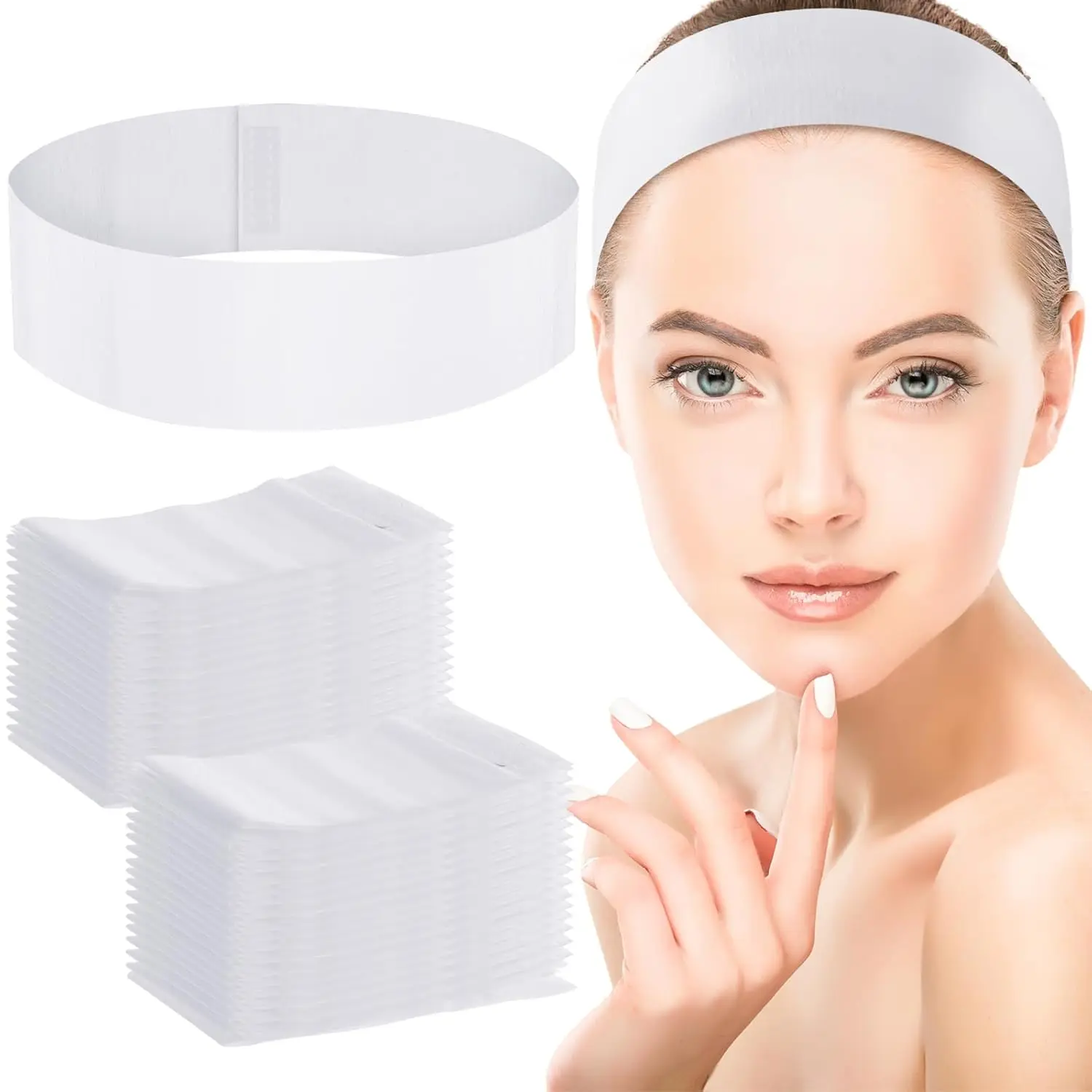 50/100/200PCS 여성용 일회용 페이셜 헤드밴드 – 페이셜, 메이크업, 스킨케어, 살롱 사용을 위한 부드러운 부직포 스파 헤드밴드