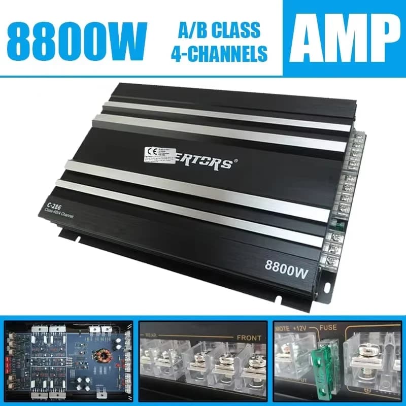 클래스 AB 자동차 오디오 업그레이드 전력 증폭기 4 채널 12V 8800W 전력 스테레오 증폭 오디오 스피커 서브 우퍼 고음 중저음
