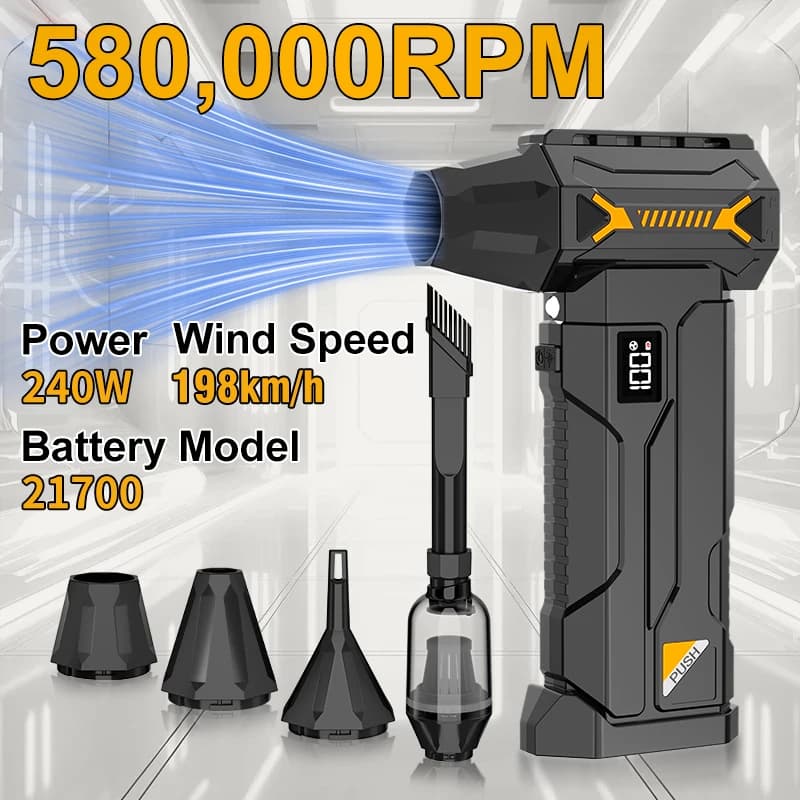 580000RPM 강력한 터보 블로워 USB 충전식 무선 진공청소기 강력한 풍압 LED 조명 자동차/컴퓨터 청소